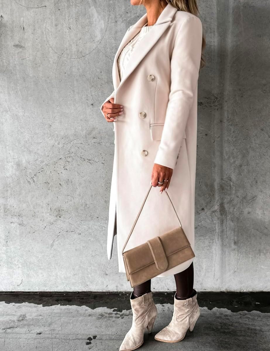 Womens Long Wool Coat Double Breasted Trench Coat Fall Winter Clothes