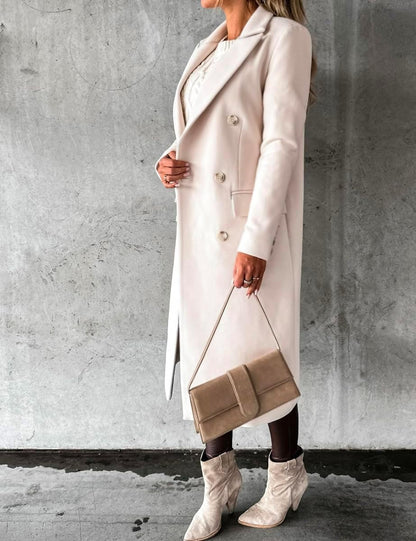 Womens Long Wool Coat Double Breasted Trench Coat Fall Winter Clothes
