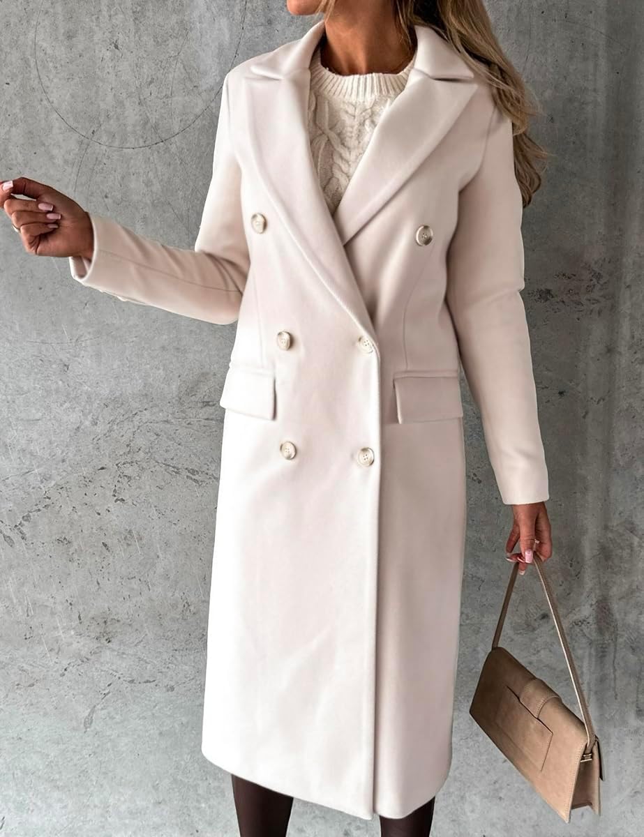 Womens Long Wool Coat Double Breasted Trench Coat Fall Winter Clothes