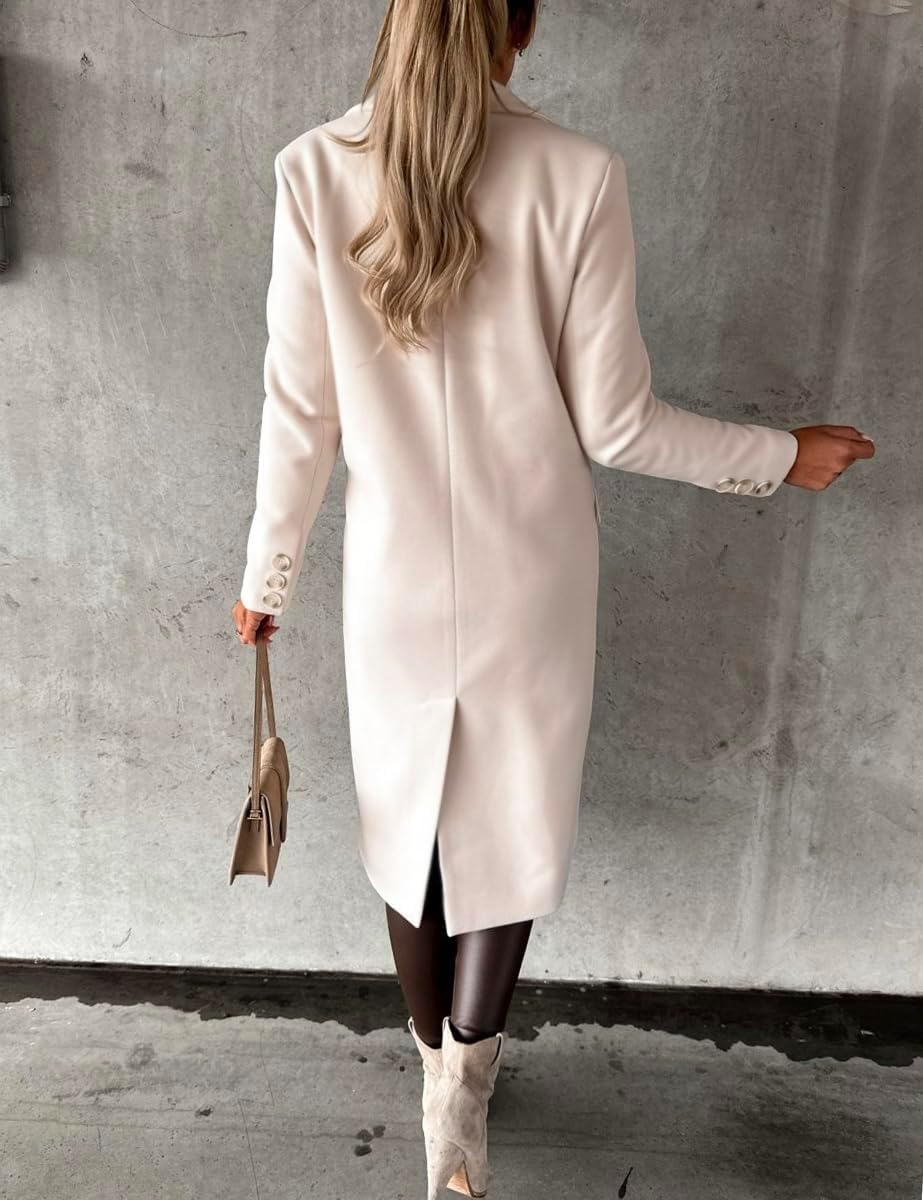 Womens Long Wool Coat Double Breasted Trench Coat Fall Winter Clothes